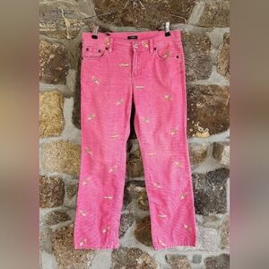 Vintage J.Crew Pink Corduroy Preppy Jeans Embroidered Penny LOAFERS SIze P4